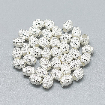 925 Sterling Silver Beads, Barrel, Silver, 5x4mm, Hole: 2mm