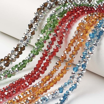 Electroplate Transparent Glass Beads Strands, Half Silver Plated, Faceted, Rondelle, Mixed Color, 4x3mm, Hole: 0.4mm, about 123~127pcs/strand, 16.5~16.9 inch(42~43cm)