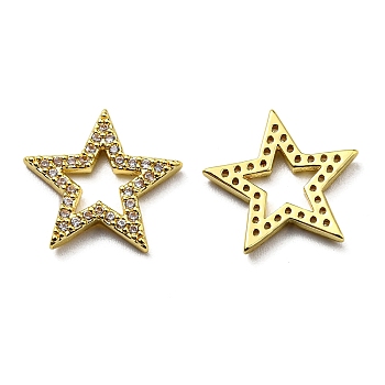 Rack Plating Brass Cubic Zirconia Charms, Lead Free & Cadmium Free, Long-Lasting Plated, Star, Real 18K Gold Plated, 13x14x2mm