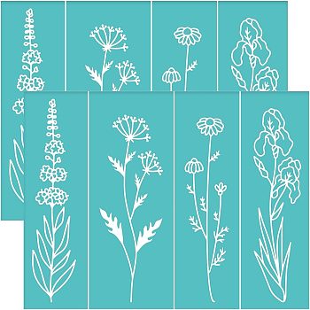 Self-Adhesive Silk Screen Printing Stencil, for Painting on Wood, DIY Decoration T-Shirt Fabric, Turquoise, Flower Pattern, 195x140mm