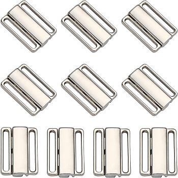 Alloy Bikini Clips, Bra Clasp Replacement Part, Lingerie Snap Closure, Platinum, 16.5x23.5x3.5mm, Hole: 20x2mm, 10 sets/box