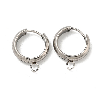 201 Stainless Steel Huggie Hoop Earring Findings, with Horizontal Loop and 316 Surgical Stainless Steel Pin, Stainless Steel Color, 16x4mm, Hole: 2.5mm, Pin: 1mm