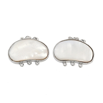 Brass Box Clasps, with Shell, 3-Strand, 6-Hole, Platinum, White, 29.5x39x6.5~8mm, Hole: 2/3mm