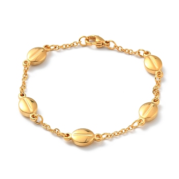 Vacuum Plating 304 Stainless Steel Oval Link Chains Bracelet for Women, Golden, 7-5/8 inch(19.5cm)
