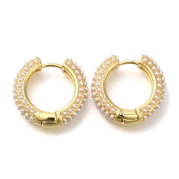 Rack Plating Ring Brass Hoop Earrrings, with ABS Plastic Imitation Pearl, Long-Lasting Plated, Cadmium Free & Lead Free, Real 18K Gold Plated, 22x6mm