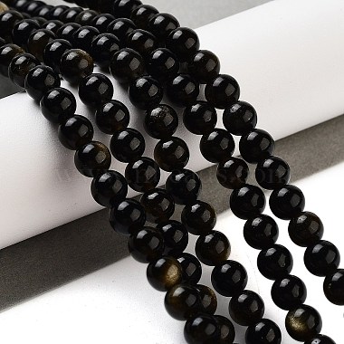 Natural Golden Sheen Obsidian Beads Strands(G-C068-6mm-9)-5