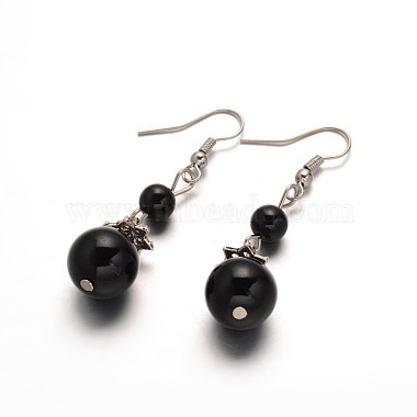 Attractive Round Glass Pearl Dangle Earrings(EJEW-F0086-M)-2