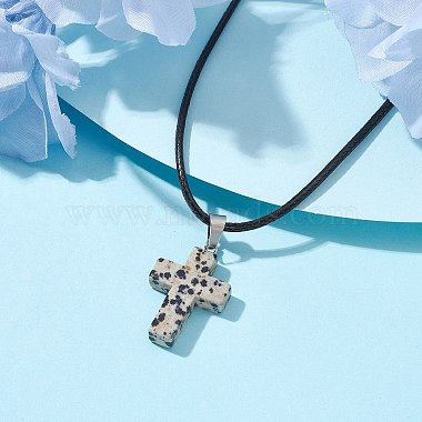 Natural Dalmatian Jasper Cross Pendant Necklaces(NJEW-JN04624-04)-2