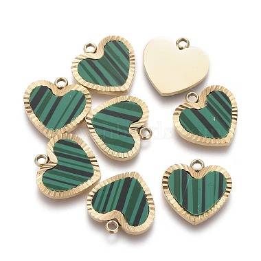 Golden Green Heart Stainless Steel+Acrylic Charms