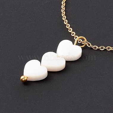 Ожерелье с подвеской в виде сердца из натуральной раковины с 304 цепочкой из нержавеющей стали для женщин(NJEW-C016-05G)-2