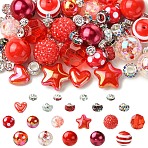 DIY Jewelry Making Kits, including Acrylic & Resin & Plastic & ABS Plastic Imitation Pearl Beads, Polymer Clay & Brass Rhinestone Spacer Beads, Red, 16mm, Hole: 1.5mm(DIY-YW0017-69B)