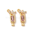 Brass Micro Pave Cubic Zirconia Pendants, Cocktail, Long-Lasting Plated, Nickel Free, Real 18K Gold Plated, Pink, 15.5x8x2.5mm, Hole: 1.2mm(X1-KK-K382-28G-02)