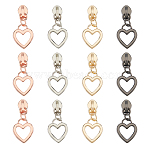 12Pcs 4 Colors Zinc Alloy Replacement Zipper Sliders, for Luggage Suitcase Backpack Jacket Bags Coat, Heart, Mixed Color, 4.75cm, 3pcs/color(FIND-FH0009-45)