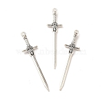 Tibetan Style Alloy Pendants,  Sword Charm, Antique Silver, 49x12x3mm, Hole: 2mm, about 333pcs/500g(TIBE-B001-37AS)