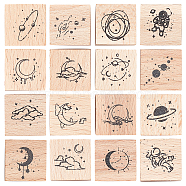 Wood Stamps, Square, Scrapbook Accessories, Planet Pattern, 2x2x3.45cm, 16pcs/set(DIY-WH0304-008B)
