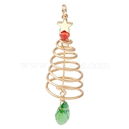 Brass & Glass Big Pendants, with Copper Wire, Christmas Tree with Star, Golden, 54.5x15x15mm, Hole: 4mm(PALLOY-JF02993)