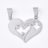 201 Stainless Steel Split Pendants, for Lovers, Heart with Heart, with Word I Love You, For Valentine's Day, Stainless Steel Color, 23.5x29x1mm, Hole: 8x4mm(STAS-T048-17)