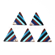 Resin & Walnut Wood Pendants, with Gold Foil, Triangle Charms, Cyan, 26.5x28x3.5mm, Hole: 1.8mm(RESI-N039-14)