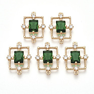 Golden Tone Brass Links connectors, with Faceted Glass and Rhinestone, Rectangle, Sea Green, 19x13.5x3.5mm, Hole: 1mm(X-GLAA-R212-14A)