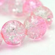 Baking Painted Crackle Glass Bead Strands, Round, Pink, 6mm, Hole: 1.3~1.6mm, about 133pcs/strand, 31.4 inch(CCG-S001-6mm-02)