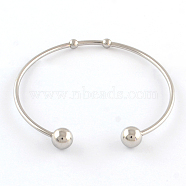 304 Stainless Steel Cuff Bangle Making, with 201 Stainless Steel Beads, Stainless Steel Color, 57mm(X-STAS-R069-01)