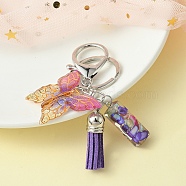 Resin Letter & Acrylic Butterfly Charms Keychain, Tassel Pendant Keychain with Alloy Keychain Clasp, Letter I, 9cm(KEYC-YW00001-09)