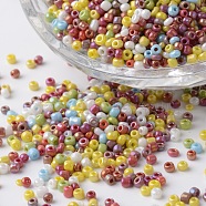 12/0 Opaque Colors Rainbow Plated Round Glass Seed Beads, Mixed Color, 2~3x1.5~2mm, Hole: 0.8~1mm, about 37500pcs/pound(SEED-K003-2mm-M02)
