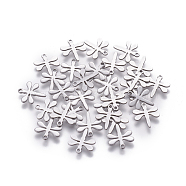 201 Stainless Steel Charms, Dragonfly, Stainless Steel Color, 11.5x10x0.7mm, Hole: 1mm(STAS-L234-084P)