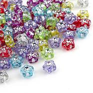 Plating Transparent Acrylic Beads, Silver Metal Enlaced, Star, Mixed Color, 7.5x7x4mm, Hole: 2mm, about 3400pcs/500g(PACR-Q106-M)