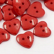 Acrylic Heart Buttons, Plastic Sewing Buttons for Costume Design, 2-Hole, Dyed, Dark Red, 14x14x3mm, Hole: 1mm(BUTT-E071-B-02)