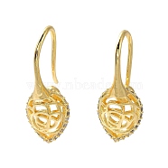 Leaf Shape Rack Plating Brass Micro Pave Cubic Zirconia Earrings Hooks, Ear Wire with Pinch Bails, Cadmium Free & Lead Free, Long-Lasting Plated, Golden, 18 Gauge, 26x10.6x11.6mm, Pin: 1mm(KK-E084-45G)