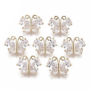 Brass Micro Pave Cubic Zirconia Charms, Long-Lasting Plated, Butterfly, Light Gold, Clear, 11x15x6mm, Hole: 1.4mm(X-KK-R111-069)