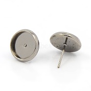 Brass Stud Earring Settings, Gunmetal, Tray: 10mm, 12x0.8mm(KK-H021-1B)