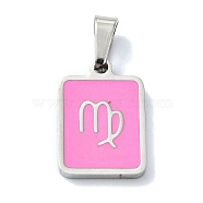 304 Stainless Steel Pendants, with Enamel, Stainless Steel Color, Rectangle with Constellation Charms, Virgo, 16x11x1.5mm, Hole: 5.5x3mm(STAS-C097-56P-05)