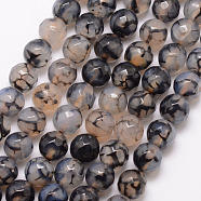 Natural Dragon Veins Agate Bead Strands, Round, Grade A, Faceted, Dyed & Heated, Black, 8mm, Hole: 1mm, about 47pcs/strand, 15 inch(G-K166-07F-8mm-04)
