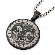 Retro Mandala 201 Stainless Steel Box Chain Constellation Pendant Necklaces for Women Men, Black, Aries, 28.35 inch(72cm)(NJEW-M223-01B)