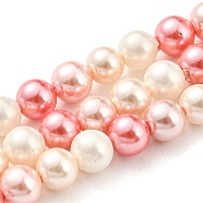Electroplated Natural Shell Beads Strands, Imitation Pearl, Dyed, Round, Cerise, 4~4.5mm, Hole: 0.7mm, about 93pcs/strand, 15.75 inch(40cm)(SHEL-F008-03A-10)