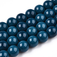 Opaque Solid Color Glass Beads Strands, Round, Marine Blue, 9.5~10mm, Hole: 1.5mm, about 40~42pcs/strand, 14.76~15.12 inch(37.5~38.4cm)(GLAA-T032-P10mm-14)