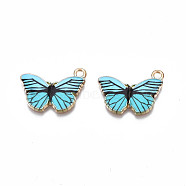 Printed Alloy Pendants, Cadmium Free & Nickel Free & Lead Free, Light Gold, Butterfly, Light Sea Green, 15x20x1.5mm, Hole: 1.8mm(PALLOY-N168-004K)