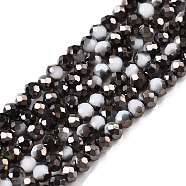 Electroplate Glass Beads Strands, Half Black Plated, Faceted, Rondelle, Coffee, 2.5x2mm, Hole: 0.4mm, about 154~161pcs/strand, 12.3~12.48 inch(31.5~32cm), about 90~100 strands/set(EGLA-T021-04B)