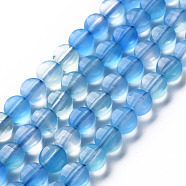 Natural Agate Beads Strands, Dyed & Heated, Faceted, Flat Round, Light Sky Blue, 6x4mm, Hole: 1mm, about 62pcs/strand, 14.76 inch(37.5cm)(G-N326-98H)