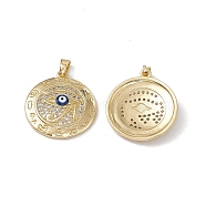 Brass Clear Cubic Zirconia Pendant with Enamel Evil Eye, Flat Round with Eye of Ra Charm, Real 18K Gold Plated, 23x20.5x4mm, Hole: 5mm(KK-E068-VA183-2)