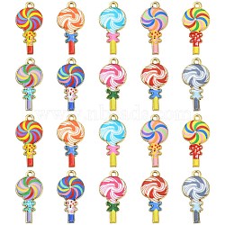 30Pcs 10 Styles Alloy Enamel Pendants, Golden, Lollipops Charm, Mixed Color, 24x12x2mm, Hole: 1.5mm, 3pcs/style(ENAM-CJ0005-23)