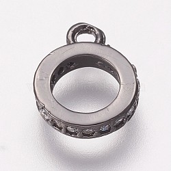 Brass Cubic Zirconia Tube Bails, Loop Bails, Bail Beads, Ring, Clear, Gunmetal, 10x7.5x1.5mm, Hole: 1mm(KK-P134-64B)