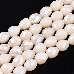 Opaque Glass Beads Strands, AB Color Plated, Faceted, Teardrop, Old Lace, 4.5x4.5mm, Hole: 1mm, about 99~101pcs/strand, 17.64 inch~18.03 inch(44.8cm~45.8cm)(EGLA-T008-16M)