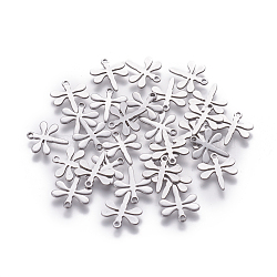 Tarnish Resistant 201 Stainless Steel Charms, Dragonfly, Stainless Steel Color, 11.5x10x0.7mm, Hole: 1mm(STAS-L234-084P)