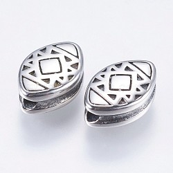 304 Stainless Steel Beads, Grooved Oval, Antique Silver, 12.5x8x4.5mm, Hole: 1.5mm(STAS-I069-31AS)