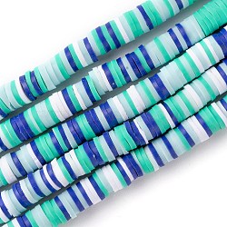 Handmade Polymer Clay Beads Strands, for DIY Jewelry Crafts Supplies, Heishi Beads, Disc/Flat Round, Turquoise, 6x0.5~1mm, Hole: 1.8mm, about 290~320pcs/strand, 15.75 inch~16.14 inch(40~41cm)(CLAY-R089-6mm-T02B-14)