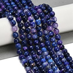 Natural Agate(Dyed & Heated) Beads Strands, Faceted, Round, Midnight Blue, 8mm, Hole: 1mm, about 48pcs/strand, 14.84''(37.7cm)(G-G079-A09-03)