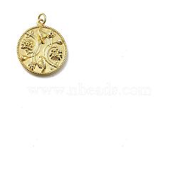 5Pcs Brass Pendants, Flat Round, Cadmium Free & Lead Free, Rack Plating, Long-Lasting Plated, with Jump Ring, Real 18K Gold Plated, 25x22x3mm, Hole: 3.5mm(KK-SZ0003-68)